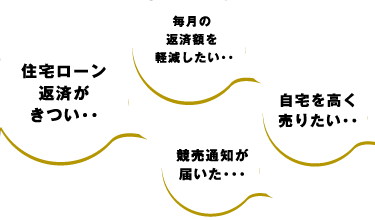 住宅ローン返済がきつい・・ 毎月の返済額を軽減したい・・自宅を高く売りたい・・競売通知が届いた・・・